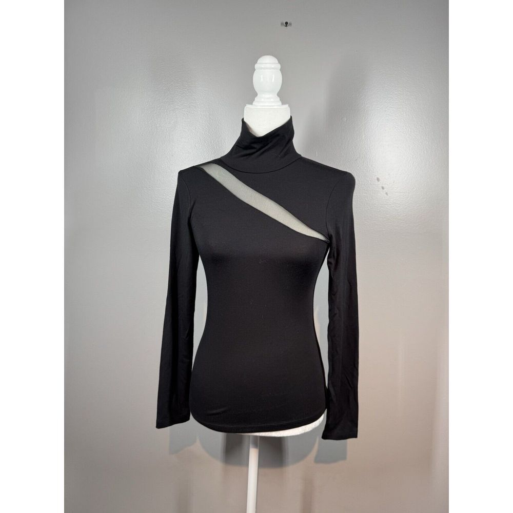 LNA California Black Turtleneck Cut Out‎ Mesh Shoulder Stretch Size XS